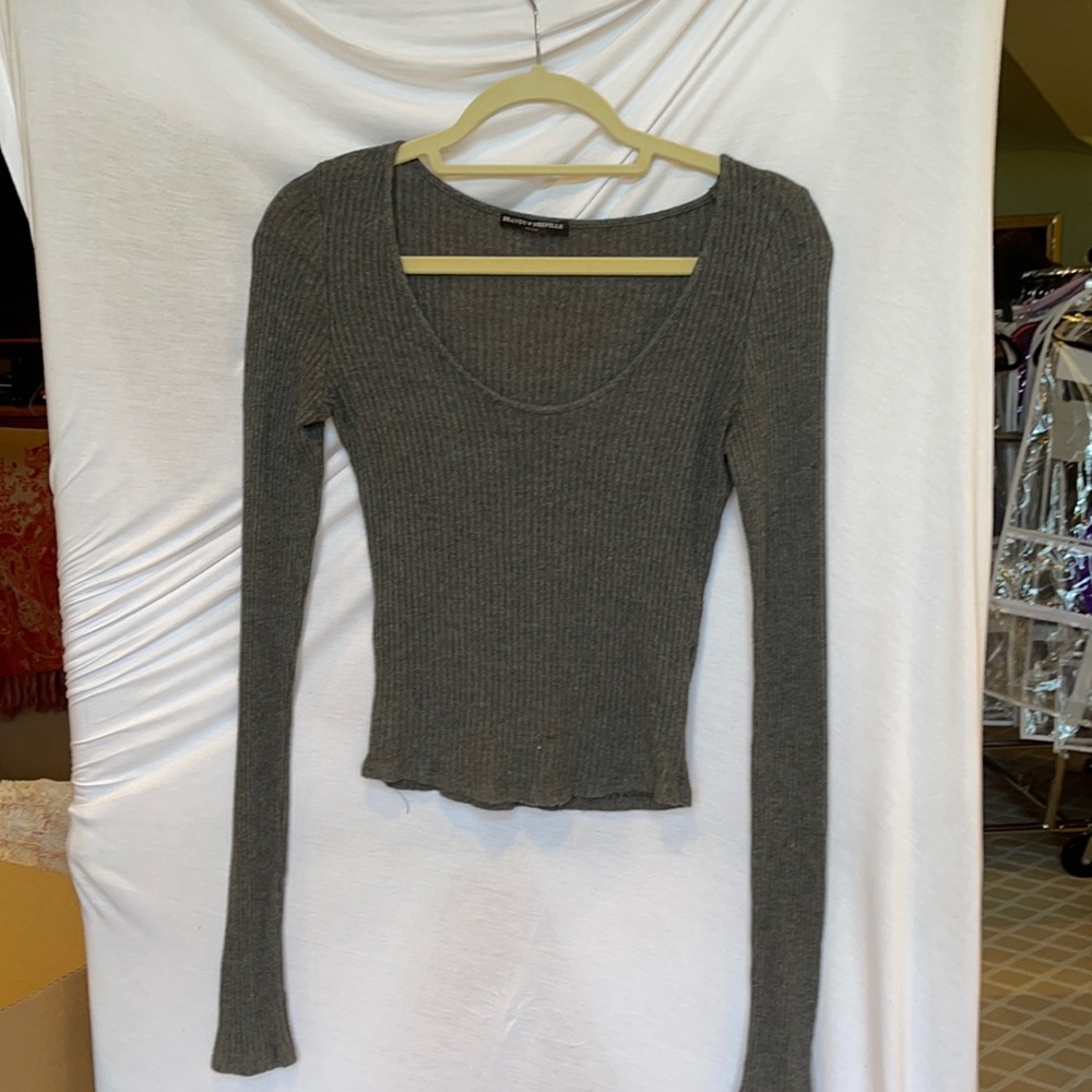 Brandy Melville Ribbed Gray Long Sleeve One Size